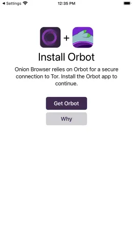 Tor Browser iPhone app, screen 1 of 4