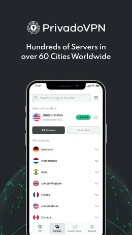 PrivadoVPN iPhone app, screen 2 of 4