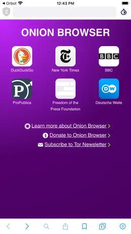 Tor Browser iPhone app, screen 2 of 4