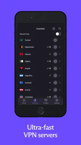 Proton VPN iPhone app, screen 3 of 4
