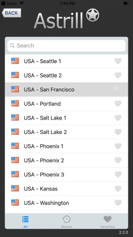 Astrill VPN iPhone app, screen 3 of 4