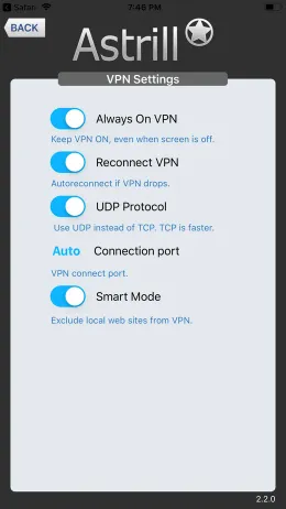 Astrill VPN iPhone app, screen 4 of 4