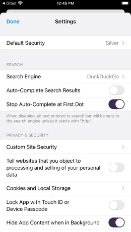 Tor Browser iPhone app, screen 4 of 4